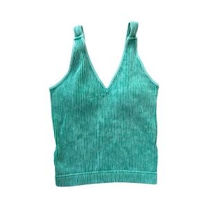 Zenana Outfitters Seafoam Green Washed Cropped Brami With Removable Pads